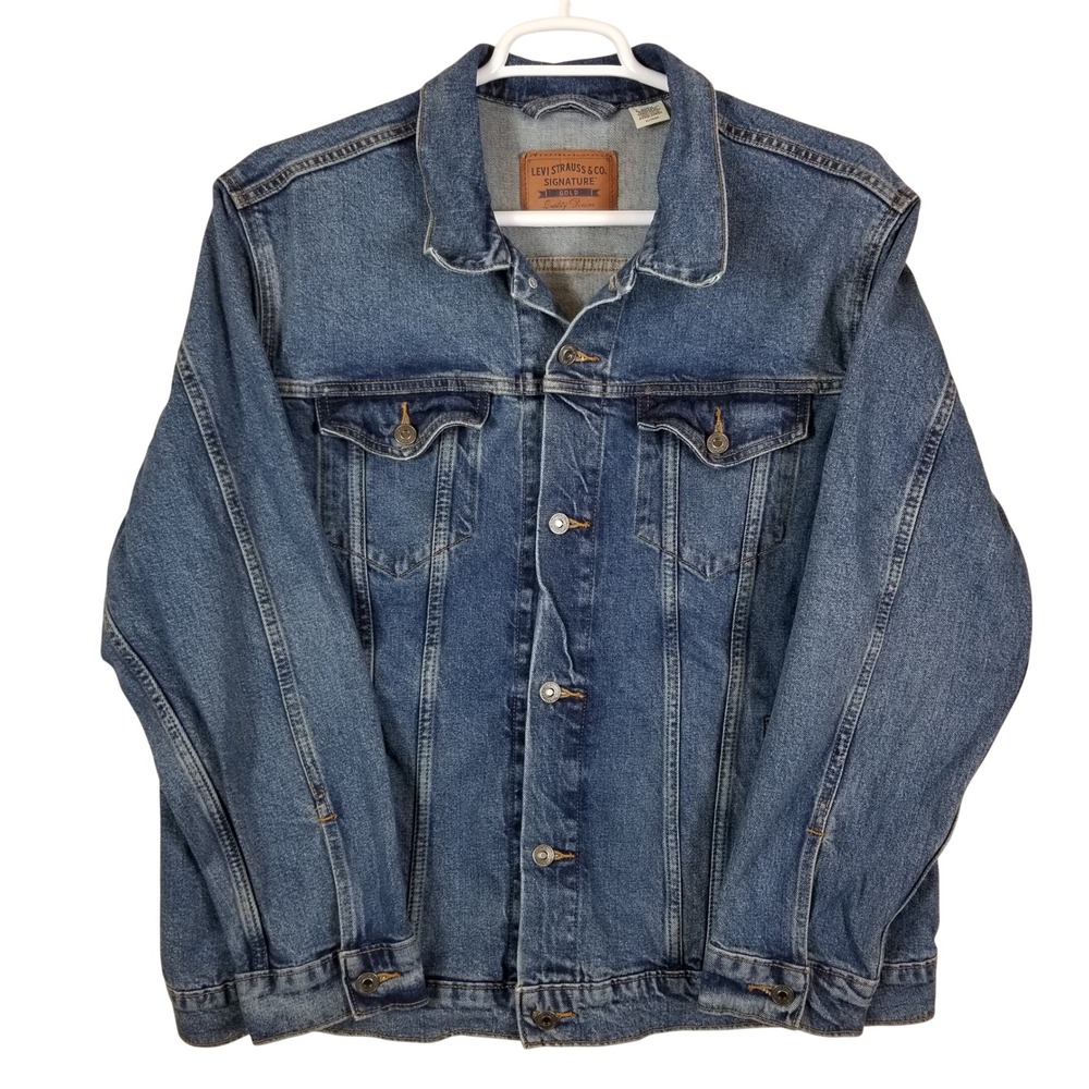 Levi Strauss Signature Gold Men XL Denim Trucker Jacket Medium Wash Cotton Blend